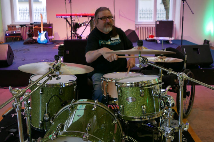 Andrew Hewitt playing full drum kit